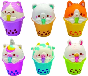 Raymond Geddes Boba Tea Friends Squishies for Kids (24 Pack) - Cute Squishy Animals with Boba Tea Cups - Boba Party Favors