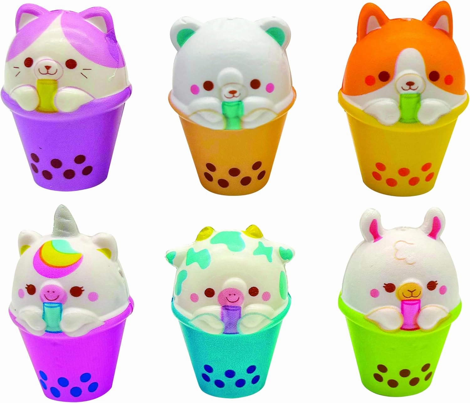 Raymond Geddes Boba Tea Friends Squishies for Kids (24 Pack) - Cute Squishy Animals with Boba Tea Cups - Boba Party Favors