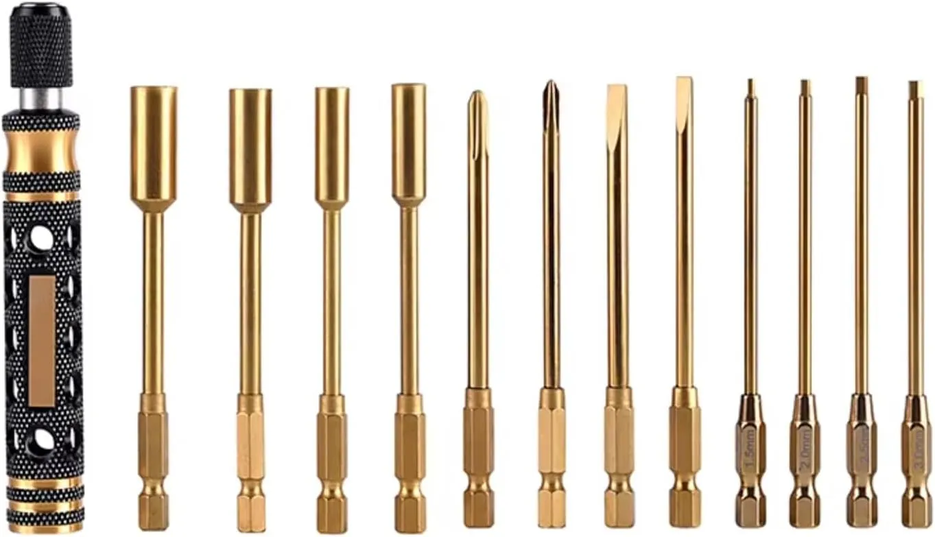 RC Car Disassembly Tool S2 Steel Tool 12 In 1 Screwdriver Set Hex Screwdrivers RC Tools Set For RC Model Robotics Bench Helicopter Rc For Toys(Yellow)