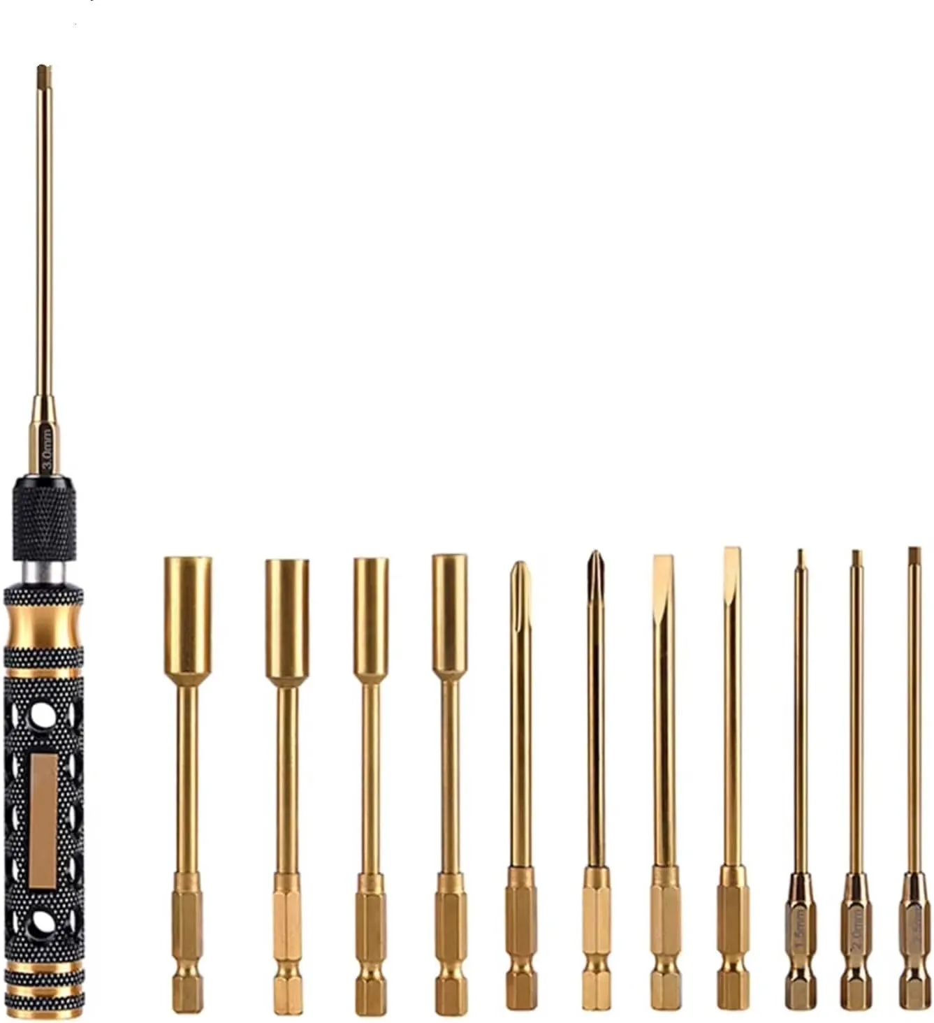 RC Car Disassembly Tool S2 Steel Tool 12 In 1 Screwdriver Set Hex Screwdrivers RC Tools Set For RC Model Robotics Bench Helicopter Rc For Toys(Yellow)