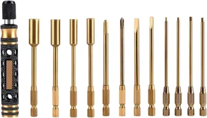 RC Car Disassembly Tool S2 Steel Tool 12 In 1 Screwdriver Set Hex Screwdrivers RC Tools Set For RC Model Robotics Bench Helicopter Rc For Toys(Yellow)