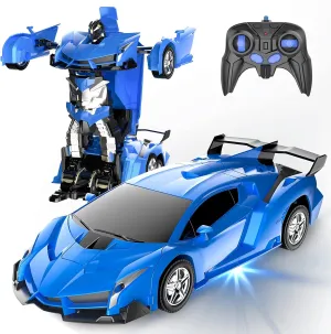 RC Car, Transforming Robot Toy, 2.4Ghz 1:18 Scale, One-Button Transform, 360Drifting, Boys and Girls Gift (Blue)