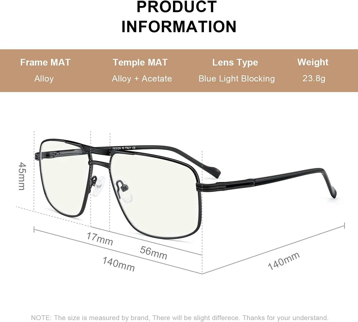 Reading Glasses for Men Square Double Bridge Blue Light Blocking Computer Readers