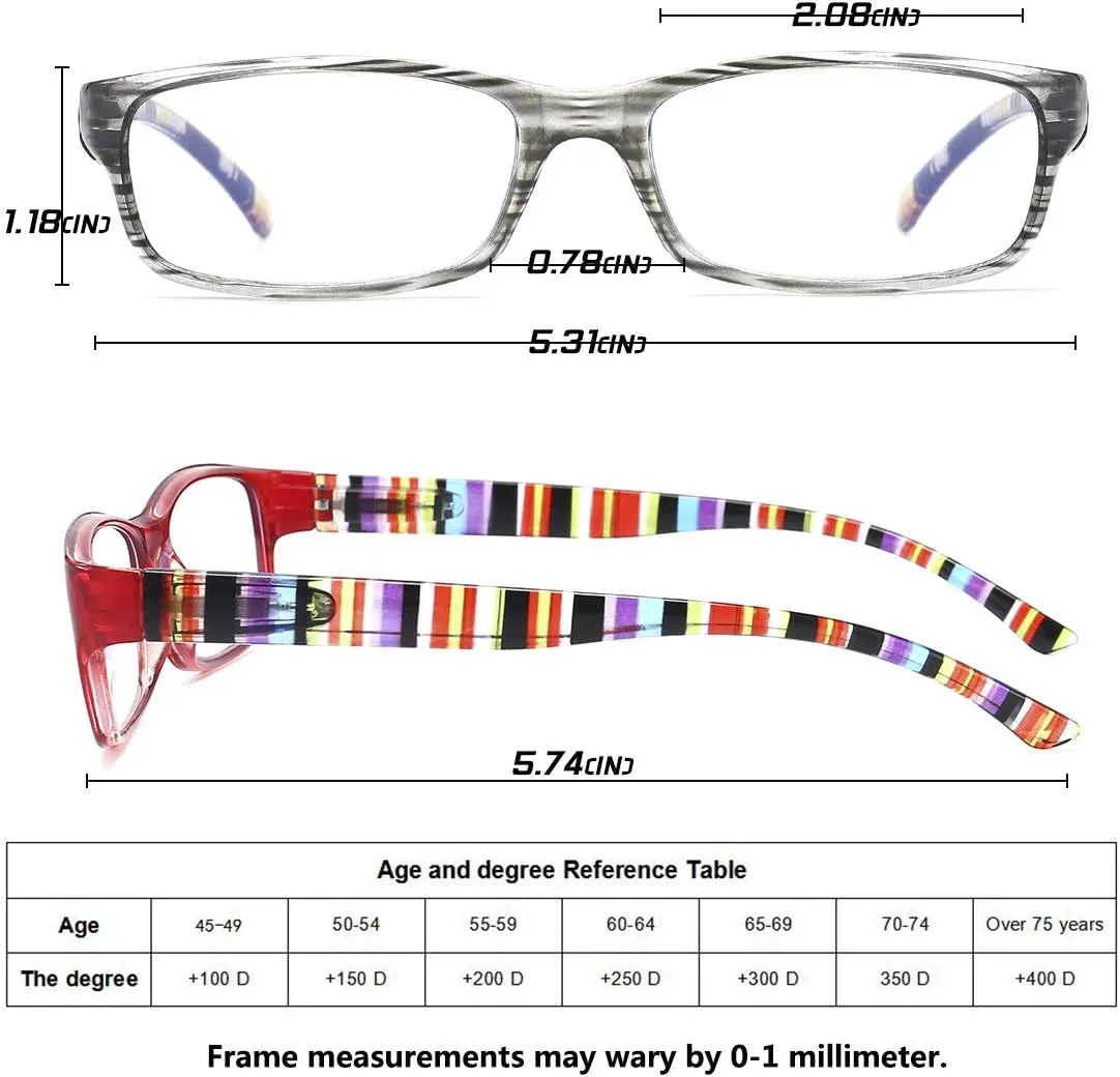 Reading Glasses for Women 2.5,Blue Light Blocking Computer Readers with Spring Hinge,Colorful Frame Fashion Eyeglasses