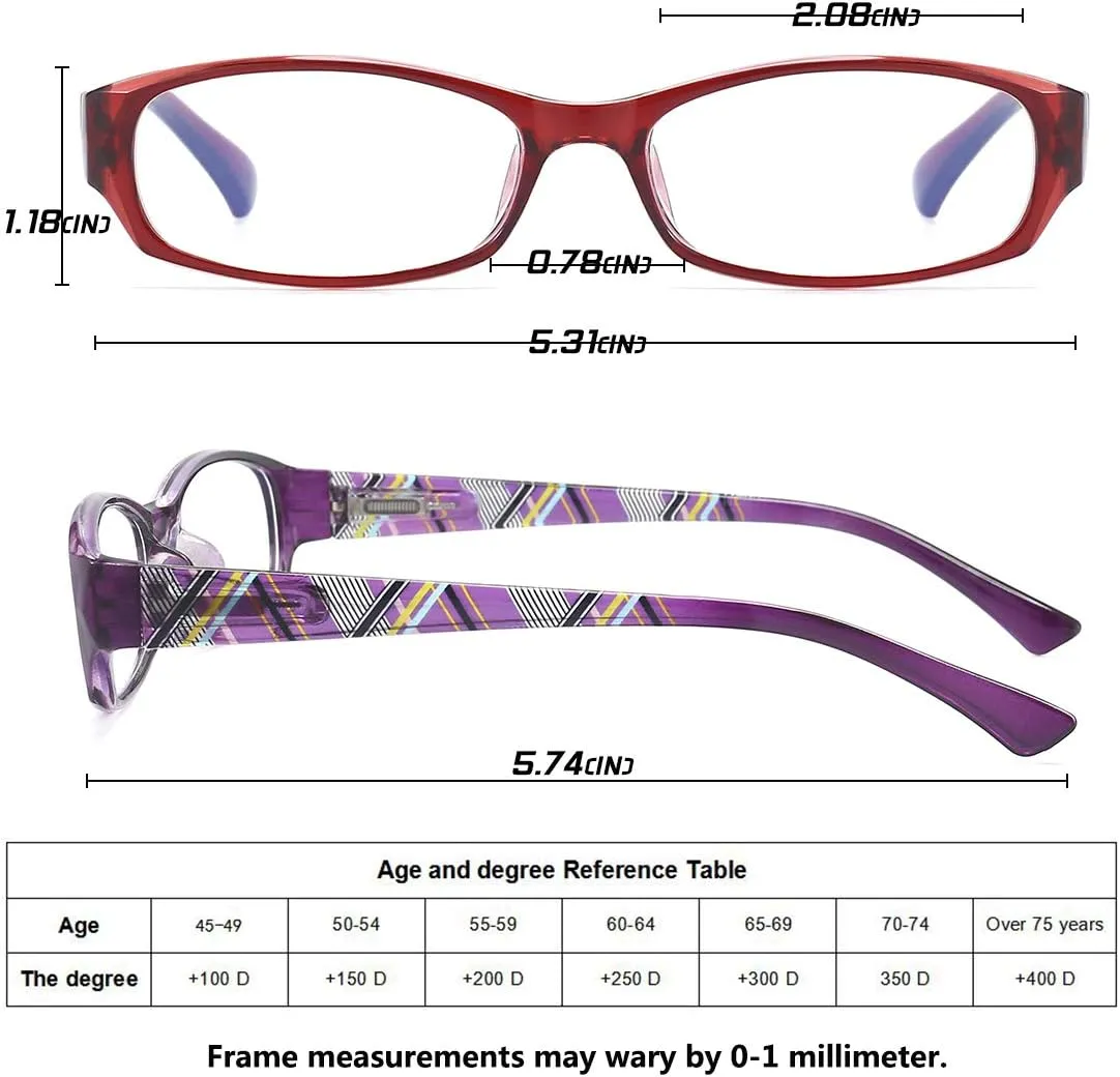 Reading Glasses Womens Blue Light Blocking - 2 Pairs Computer Readers Lightweight Colorful Eyeglasses  1.75