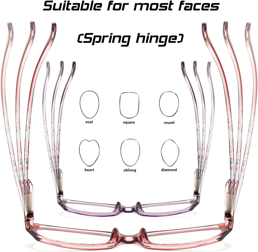 Reading Glasses Womens Blue Light Blocking - 2 Pairs Computer Readers Lightweight Colorful Eyeglasses  1.75