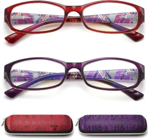 Reading Glasses Womens Blue Light Blocking - 2 Pairs Computer Readers Lightweight Colorful Eyeglasses  1.75