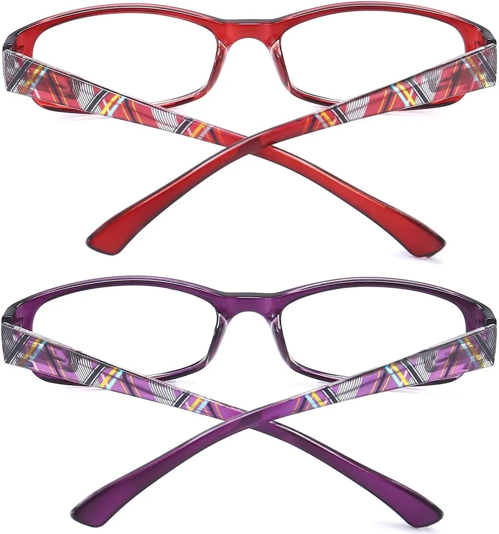 Reading Glasses Womens Blue Light Blocking - 2 Pairs Computer Readers Lightweight Colorful Eyeglasses  1.75