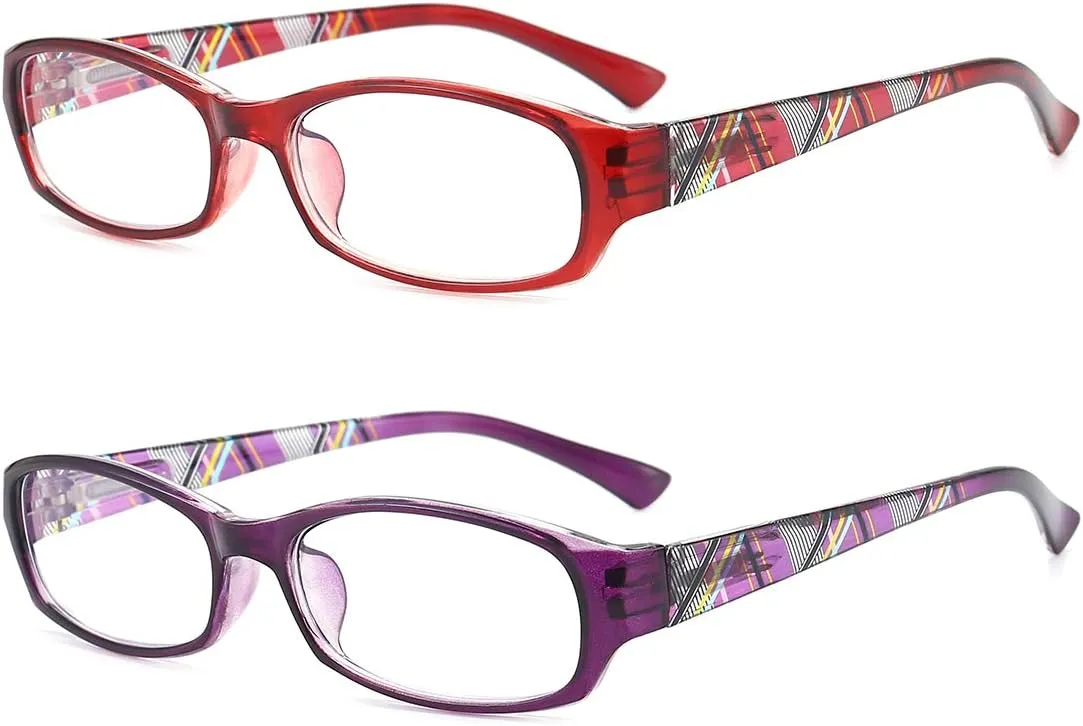Reading Glasses Womens Blue Light Blocking - 2 Pairs Computer Readers Lightweight Colorful Eyeglasses  1.75