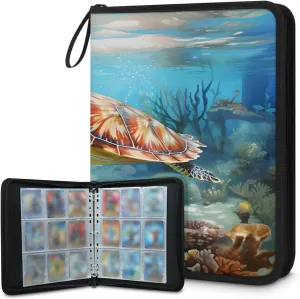 Realistic Sea Turtle 3 Ring Trading Zipper Binder Strap, Trading Card Binder 9 Pocket, 900 Pockets Card Holder with 50 Removable Sleeves for Game Cards