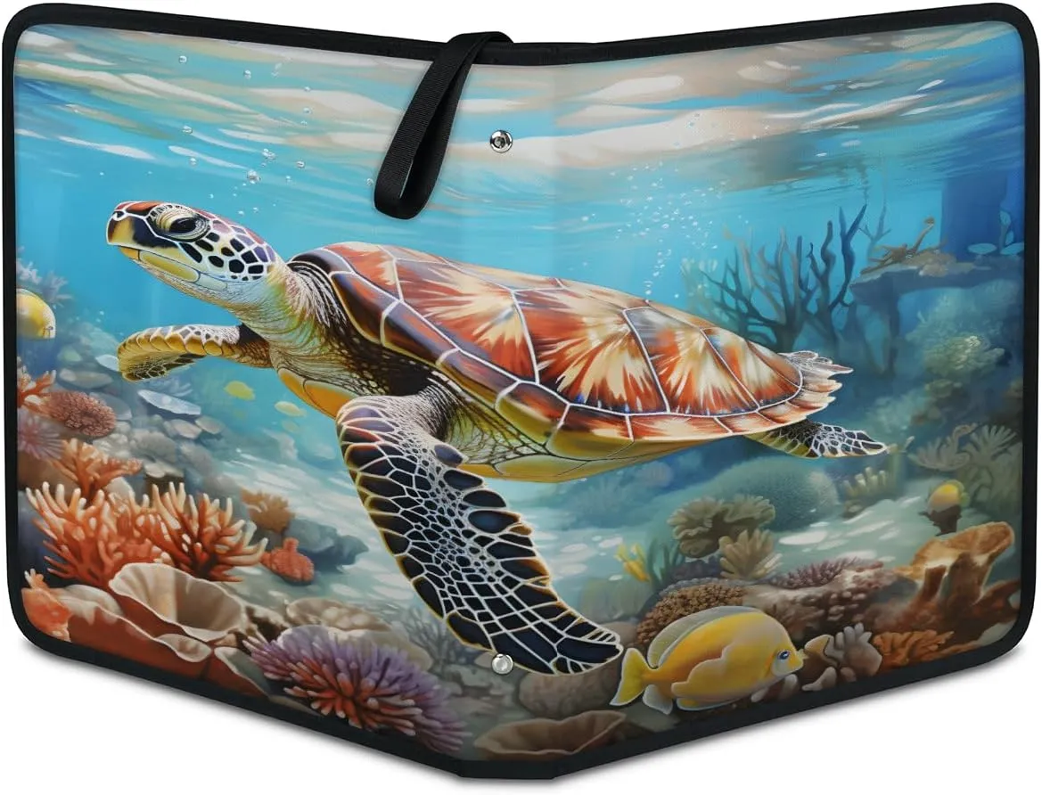 Realistic Sea Turtle 3 Ring Trading Zipper Binder Strap, Trading Card Binder 9 Pocket, 900 Pockets Card Holder with 50 Removable Sleeves for Game Cards