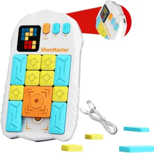 Rechargeable Super Slide Puzzle Game,Klotski Brain Toys for Kids Teens,500  Challenges 7 Difficulty Levels for Boys&Girls,Portable Travel Games for All Ages,8-12 Gifts idea-White
