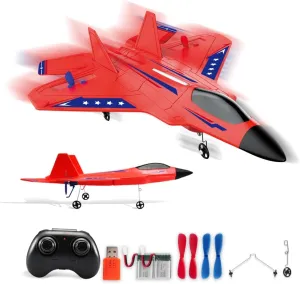 Red RC Plane for Kids Upgrade F-22 Raptor Fighter RC Airplane Remote Control Airplane Toys 2.4 GHZ Smart 6-axis Gyro Stabilizer RTF RC Jet Aircraft Easy to Fly Outdoor Toy RC Glider for Beginners