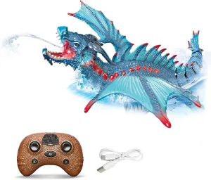 RedCrab RC Dinosaur Toys for Kids, Remote Control Boat with Lights and Spray Water, RC Diving Toys for Lakes Ocean Bathroom Swimming Pool Toys, Cool Water Toys for Boys 8-12 Years Old (Blue)