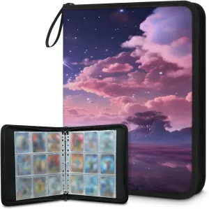 Reflection in The Sky 3 Ring Trading Zipper Binder Strap, Trading Card Binder 9 Pocket, 900 Pockets Card Holder with 50 Removable Sleeves for Game Cards