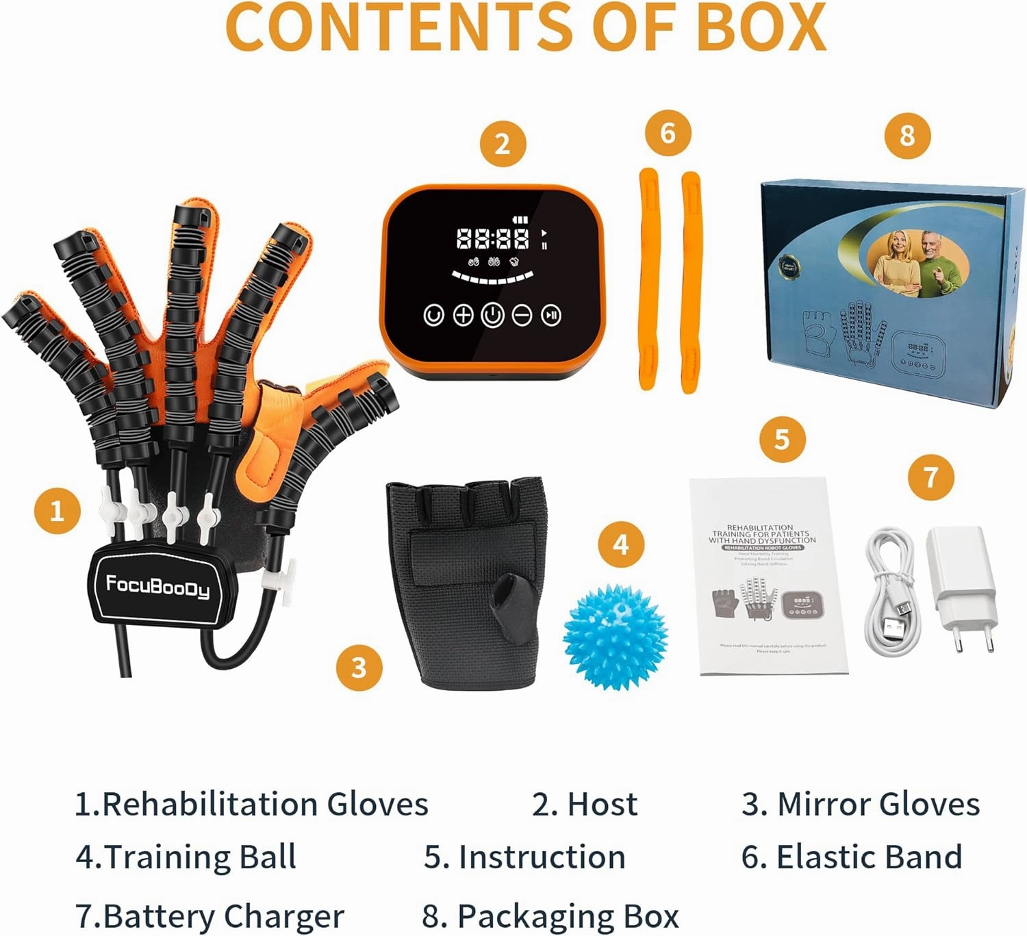 Rehabilitation Robot Gloves Equipment for Stroke Recovery, Hand Strength Exercise, and Adaptive Training Hemiplegic Finger with USB Chargeable Orange (Size S,Left Hand)