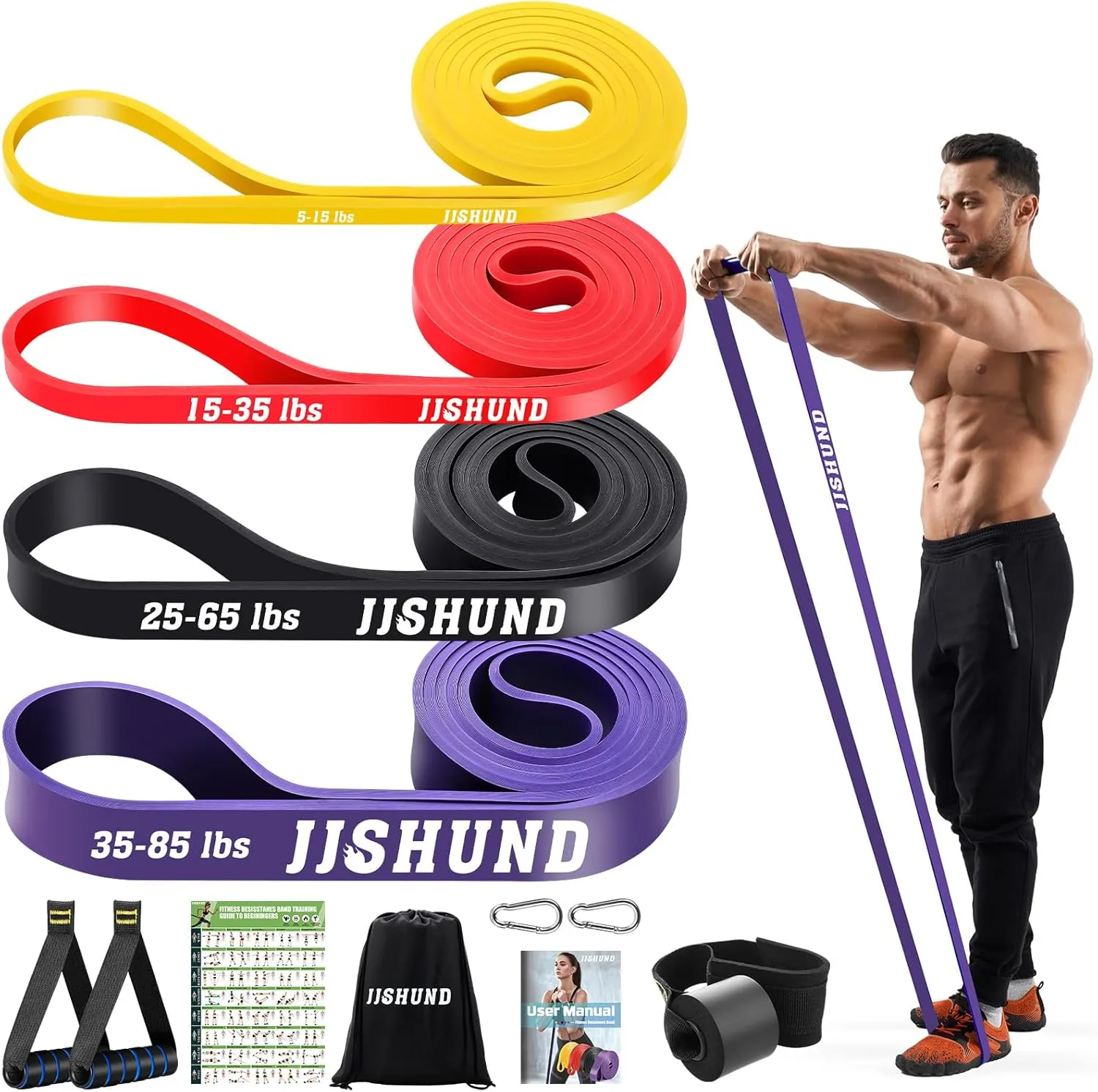 Resistance Bands Set, 4 Strengths Pull Up Assistance Bands Latex Exercise Bands for Men Women, Workout Bands for Fitness Muscle Strength Training