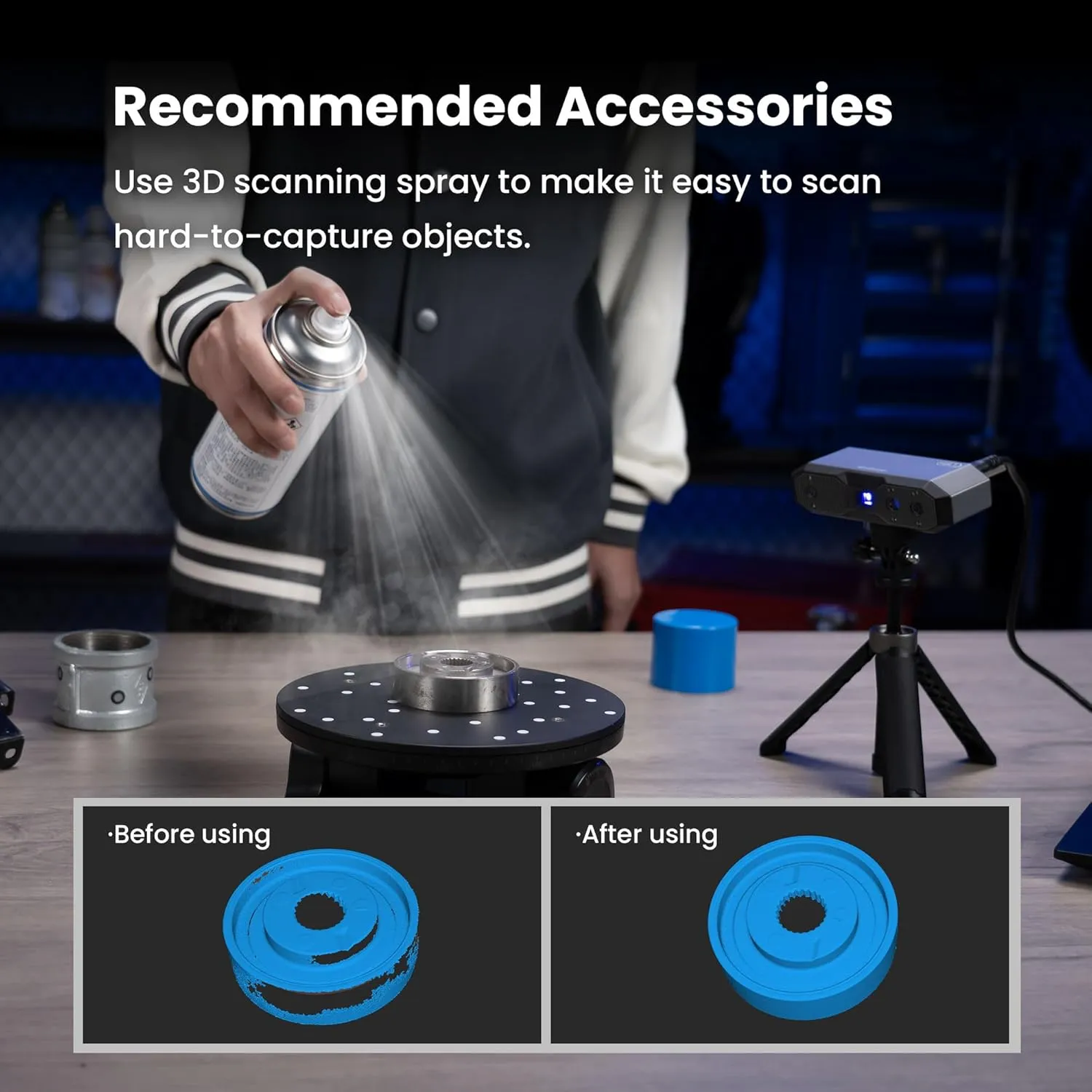 Revopoint MINI 2 3D Scanner for 3D Printing Handheld, 3D Printer Scanner Up to 0.02mm Precision, Industrial Blue Light, Full Color Model Scan for Small Objects, Standard