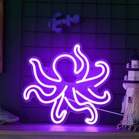 Riakrum Octopus Neon Light Sign Purple Lamp Octopus Wall Decor Ocean Acrylic LED USB Powered Lights for Home Bedroom Wall Decor