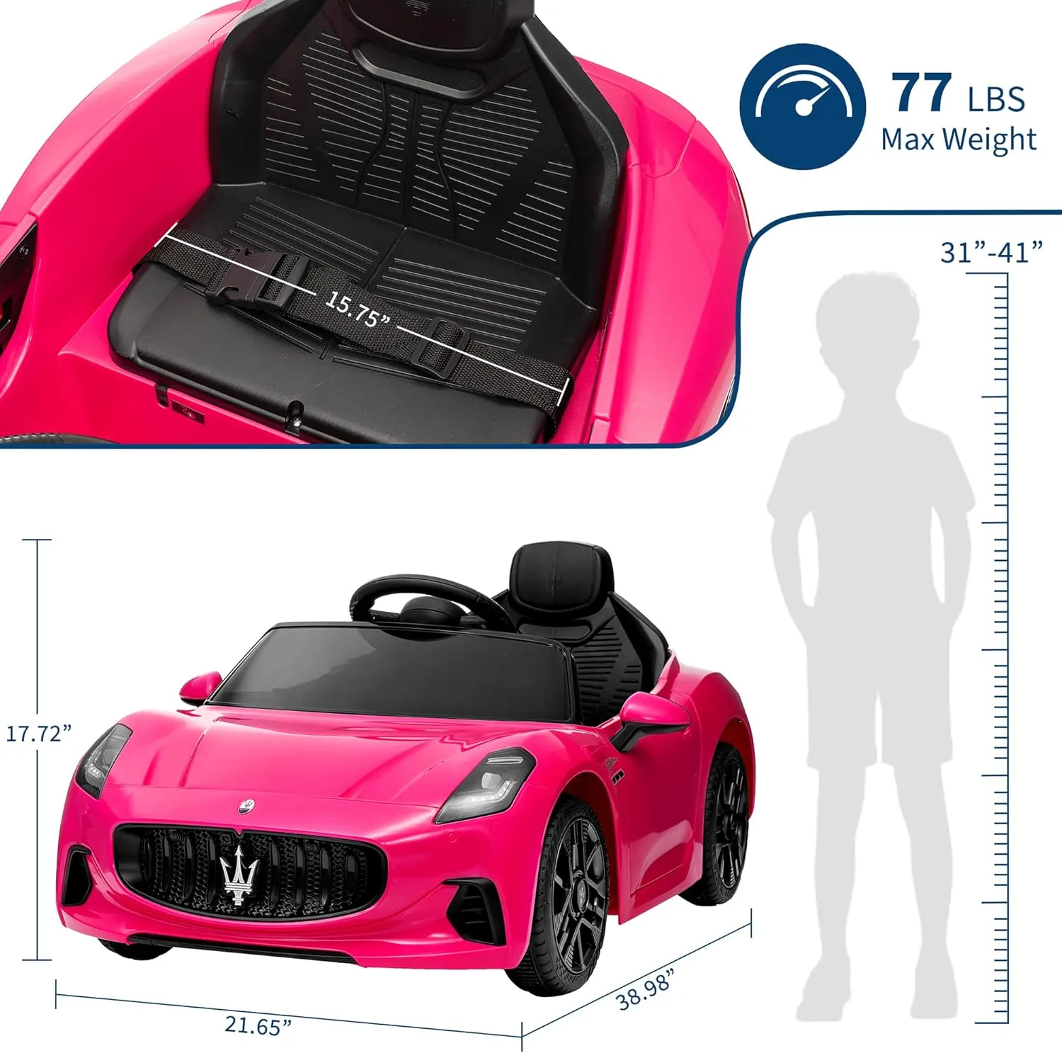 Ride On Car Licensed Maserati Gran Cabrio, 12V Battery Powered Motorized Car for Kids with Remote Control, Spring Suspension, Double Doors, Bright Lights, 4 Wheel Electric Vehicle, Pink