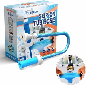 Rinseroo - No-install Tub Faucet Sprayer Attachment for Spouts up to 3'' Wide – 5 Foot Ultra Flex Shower Hose Attachment for Sink, Hair Washing, Baby Bath, Pet Care & More - Easy Portable Bathtub Hose