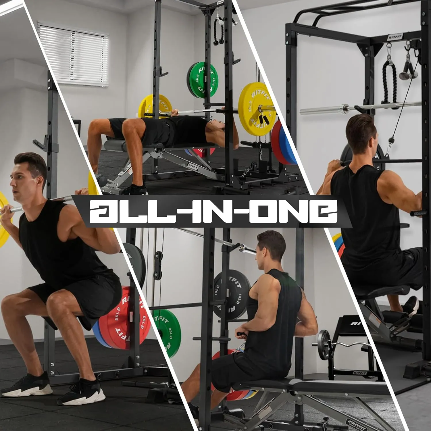 RitFit All-in-One Squat Rack for Home Gym, PPC02C Multi-Function 1000 LBS Capacity Power Cage with LAT Pulldown, Pulley System, Dip Bar, Landmine & More Power Rack Attachments, Package