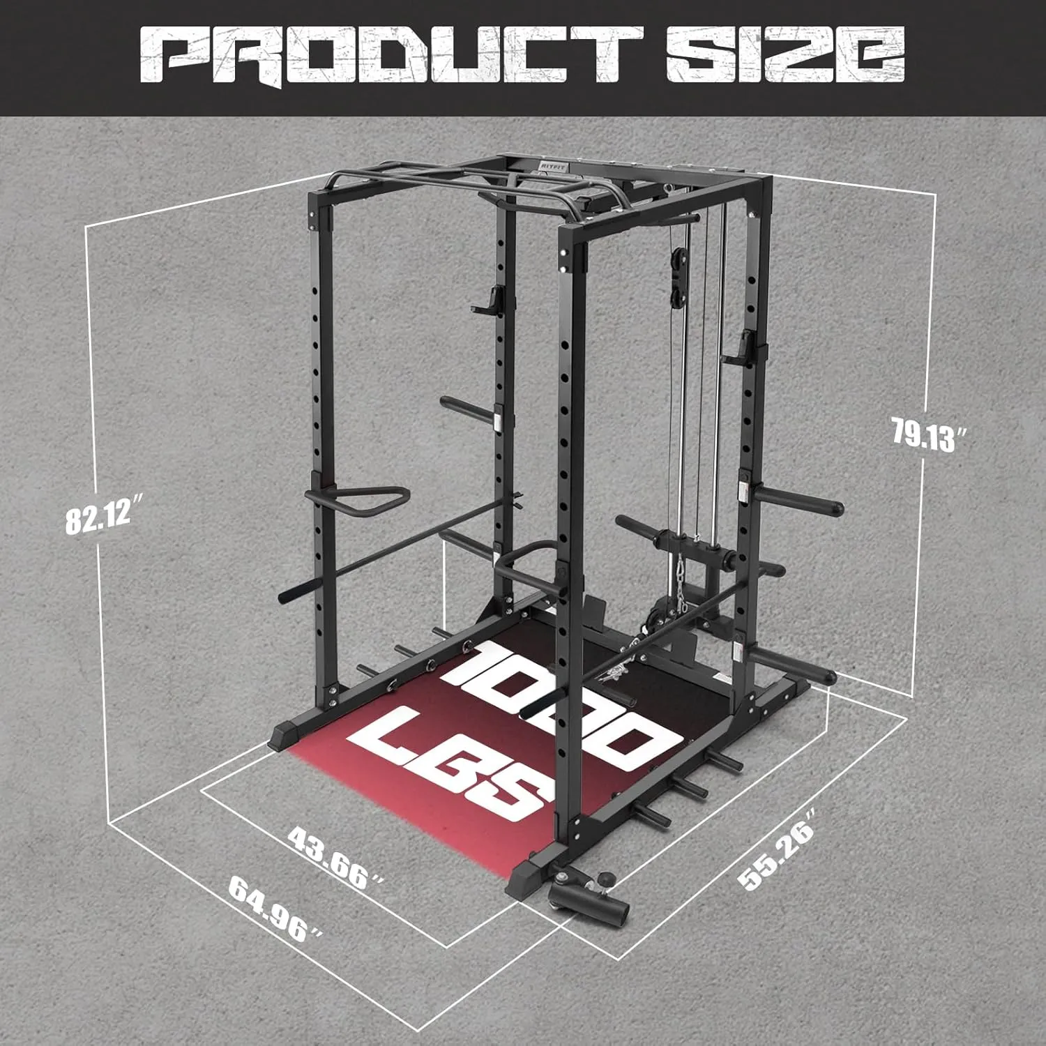 RitFit All-in-One Squat Rack for Home Gym, PPC02C Multi-Function 1000 LBS Capacity Power Cage with LAT Pulldown, Pulley System, Dip Bar, Landmine & More Power Rack Attachments, Package