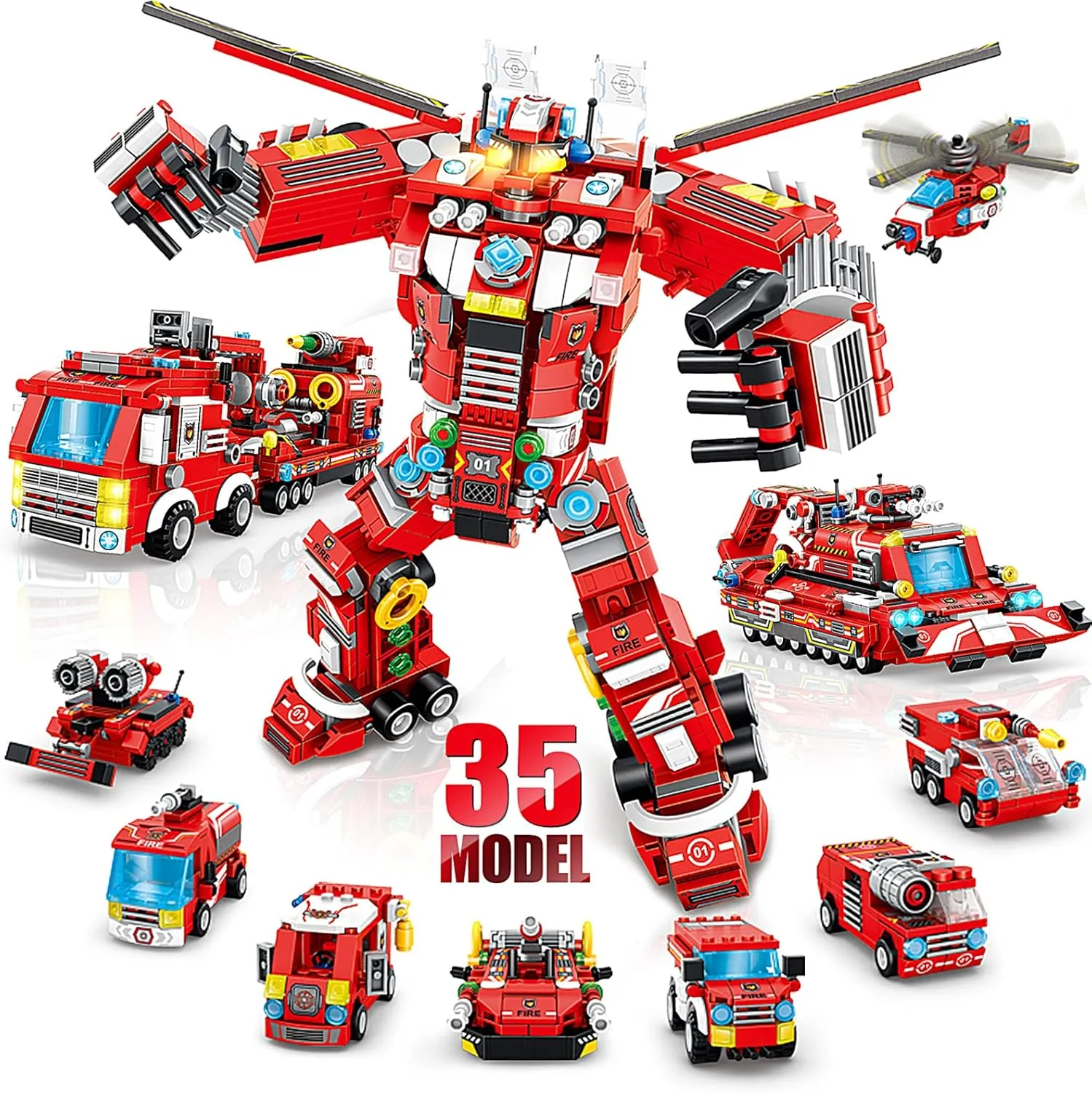 Robot Building Toys for Boys Age 6 7 8 9 10  Year Old, 836 PCS Creative Construction Truck Blocks Toys, 35 in 1 STEM Educational Building Bricks City Fire Rescue Vehicles Kit Gift for Kids