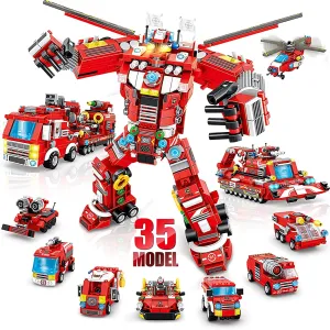 Robot Building Toys for Boys Age 6 7 8 9 10  Year Old, 836 PCS Creative Construction Truck Blocks Toys, 35 in 1 STEM Educational Building Bricks City Fire Rescue Vehicles Kit Gift for Kids