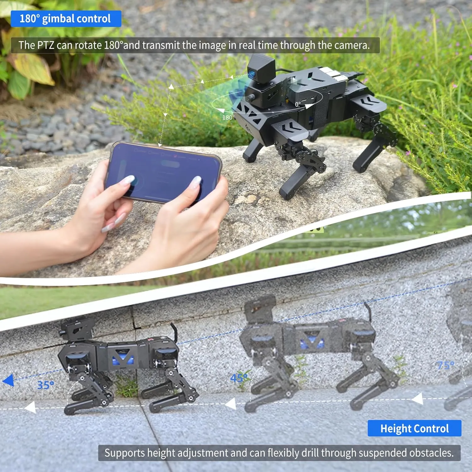 Robot Dog Kit for Raspberry Pi 4GB, AI Visual Recognition Interaction Smart Robot Python Programmable, 12 DOF Bionic Gait Mechanical Dog, Camera Servo, RC Control, (Include Raspberry Pi)
