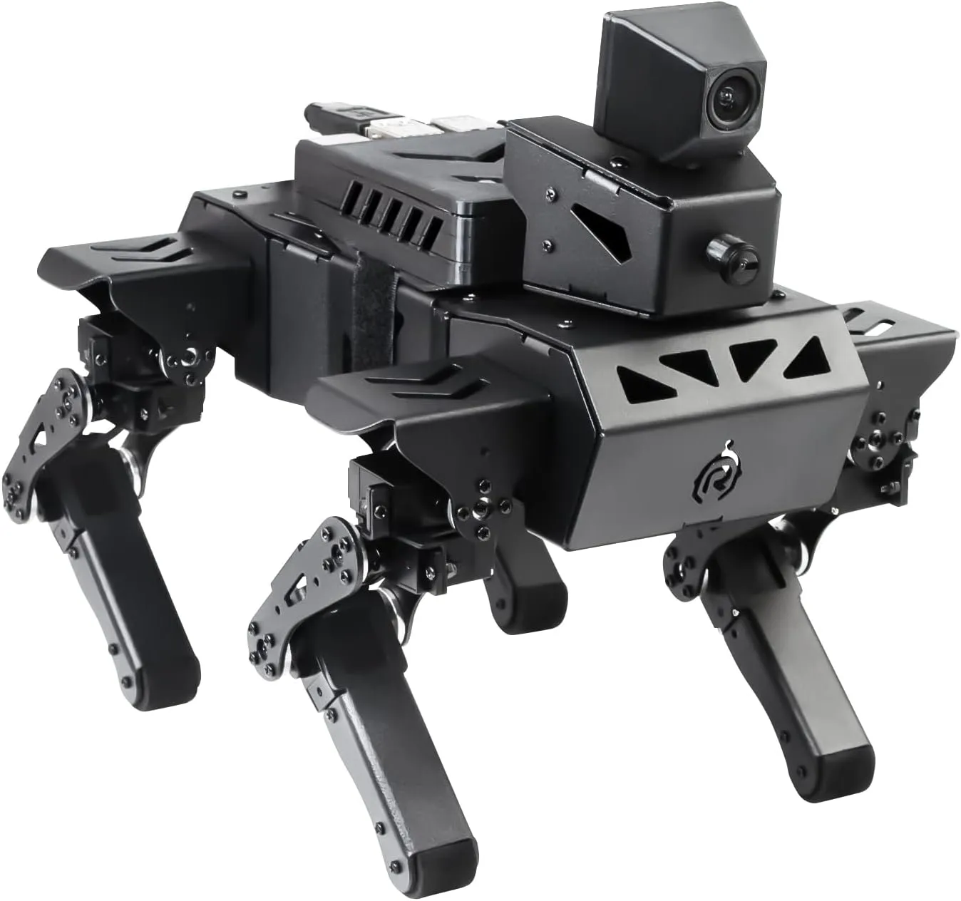 Robot Dog Kit for Raspberry Pi 4GB, AI Visual Recognition Interaction Smart Robot Python Programmable, 12 DOF Bionic Gait Mechanical Dog, Camera Servo, RC Control, (Include Raspberry Pi)