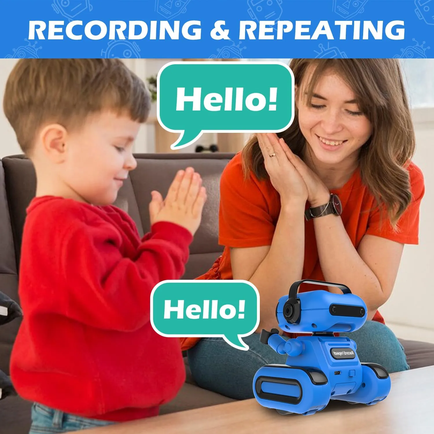 Robot Toys for Boys, Rechargeable Remote-Controlled Robot for Kids 6-8, RC Robots with Auto-Demo, Record, Repeat, Dance Moves, Music, Flexible Head & Arms, Gift Ideas for Birthday Xmas - Blue