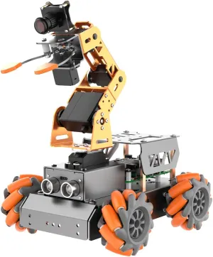 Robotic Arm for Raspberry Pi, AI Vision MatserPi Open Source Mecanum Wheel Chassis Robot Car Kit 5 DOF/Axis Smart Robotic Arm DIY Robot, with Raspberry Pi 4B 8GB