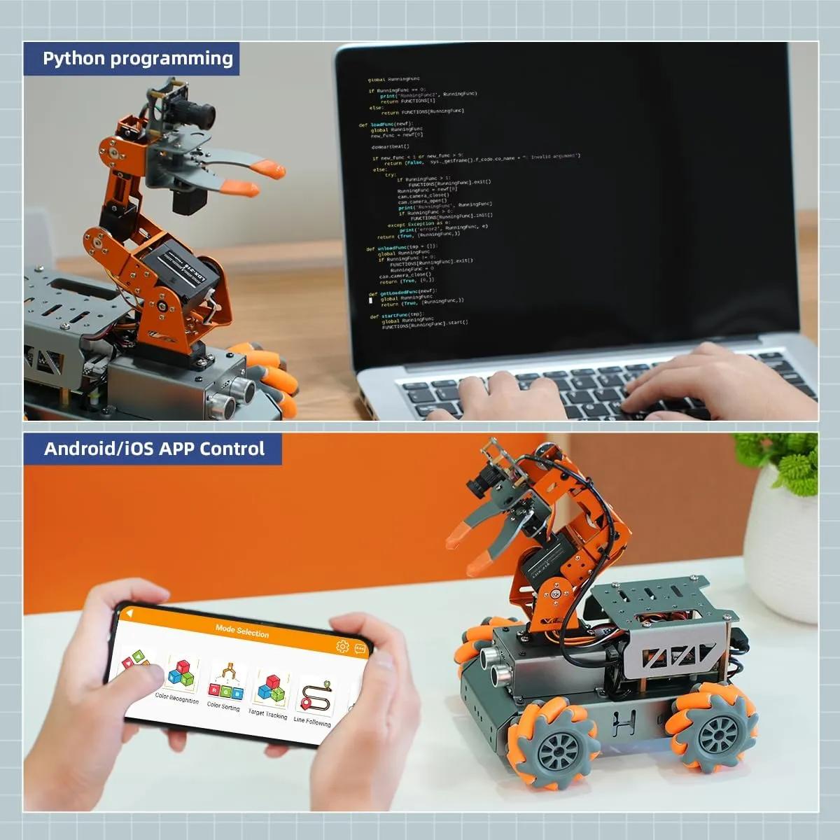 Robotic Arm for Raspberry Pi, AI Vision MatserPi Open Source Mecanum Wheel Chassis Robot Car Kit 5 DOF/Axis Smart Robotic Arm DIY Robot, with Raspberry Pi 4B 8GB