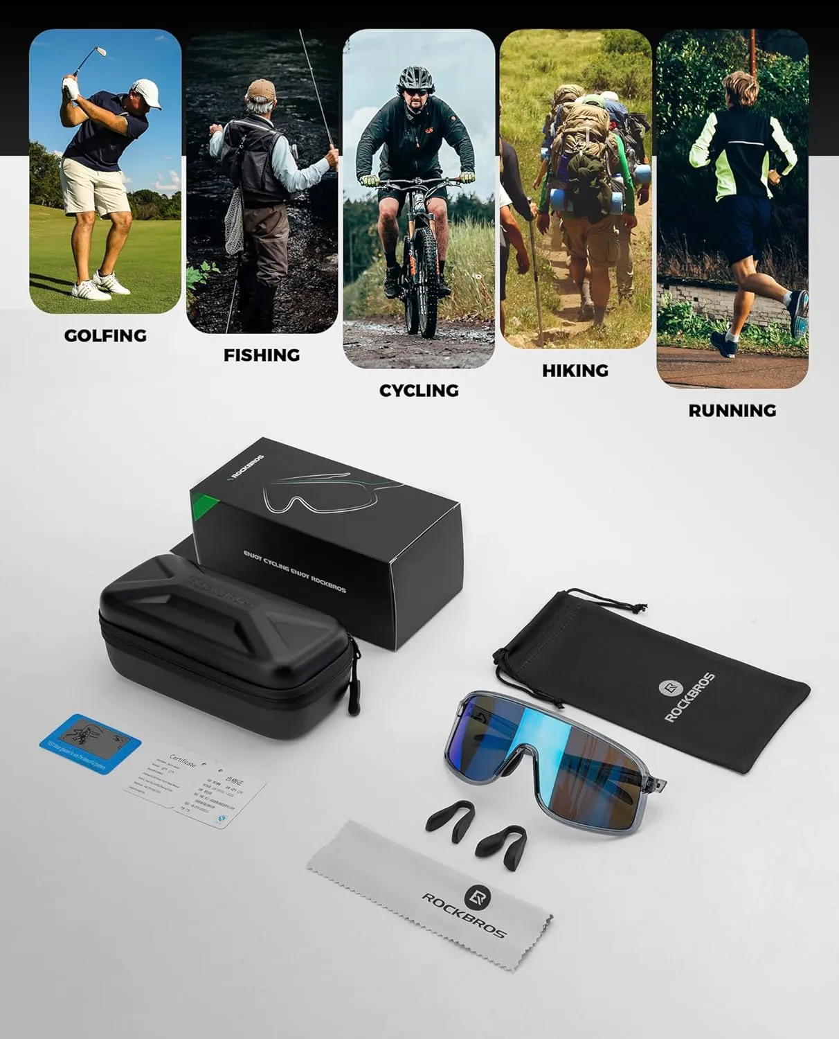ROCKBROS Polarized Cycling Glasses Baseball Sunglasses Polarized Sunglasses for Men Womens UV400 Sports Sunglasses