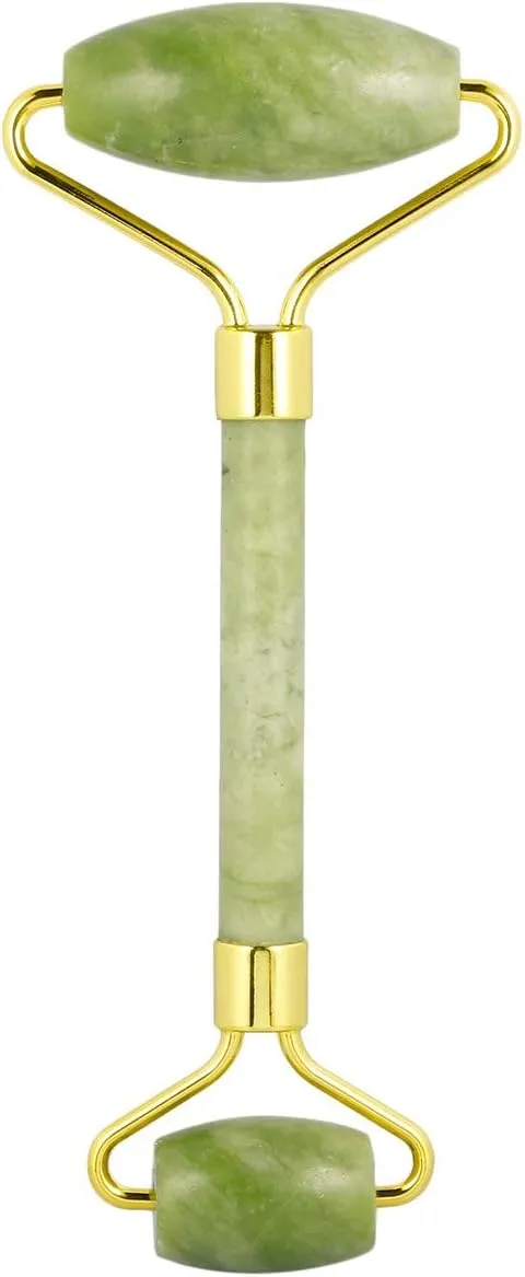 Rockcloud Natural Crystal Stone Roller Massager Double Neck Face & Neck Massage Therapy Anti-Aging Wrinkle Healing Slimming Skincare Tool, Green Jade