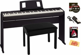 Roland FP-10 Digital Piano - Black Bundle with KSC-FP10 Stand, Bench, Sustain Pedal, Instructional Book, Online Lessons, Instructional DVD, and Austin Bazaar Polishing Cloth