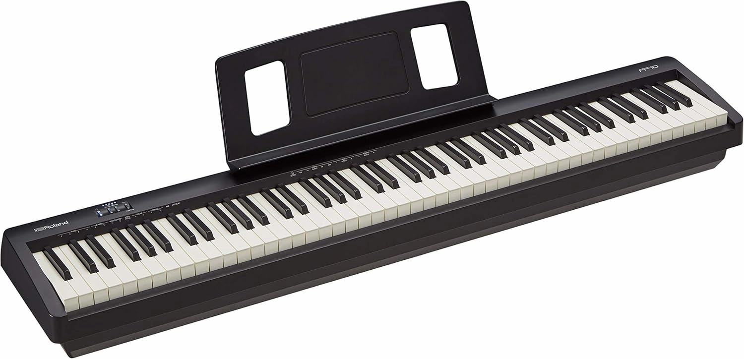 Roland FP-10 Digital Piano - Black Bundle with KSC-FP10 Stand, Bench, Sustain Pedal, Instructional Book, Online Lessons, Instructional DVD, and Austin Bazaar Polishing Cloth