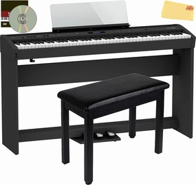 Roland FP-60X 88-Key Digital Piano - Black Bundle with Stand, Three Pedal Unit, Bench, Instructional DVD, Online Piano Classes, and Polishing Cloth