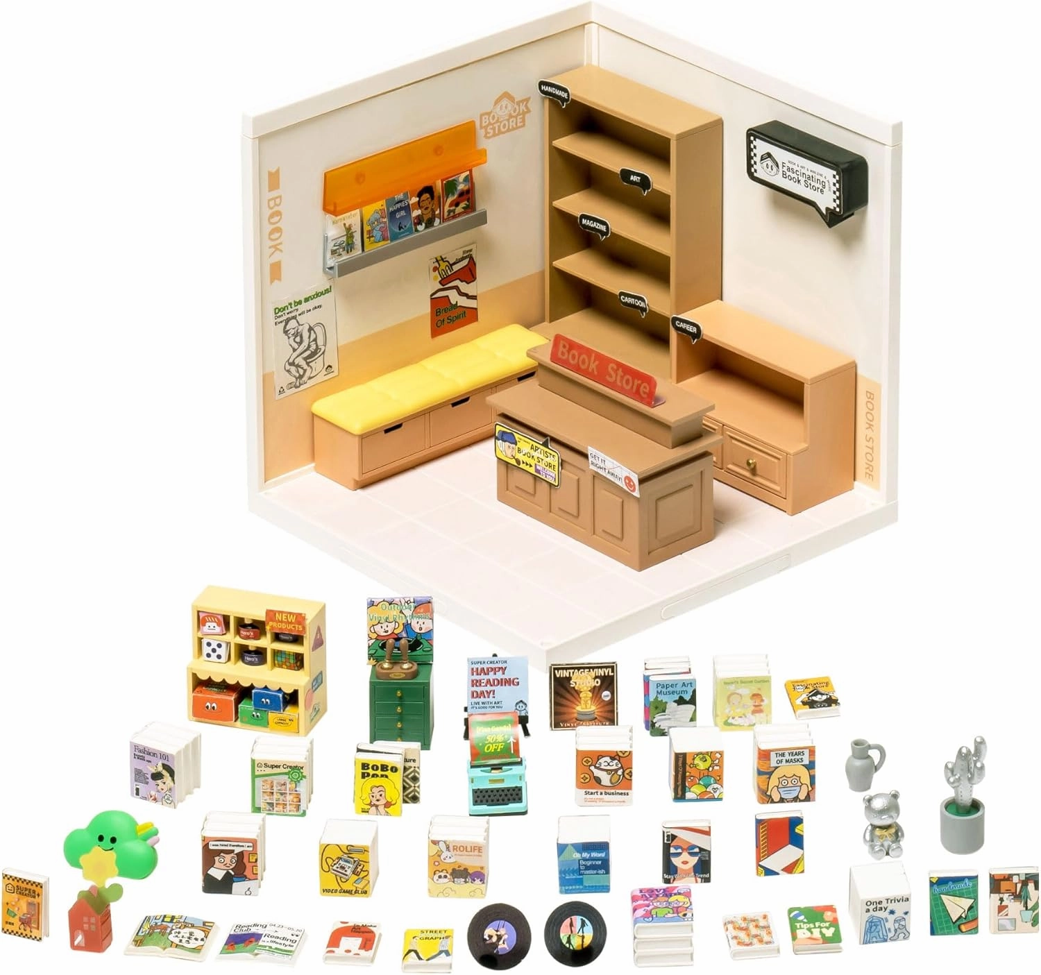 Rolife Plastic House Building Set Toy DIY Miniature Dollhouse Playset with LED for Mini Figures Construction Toys Diorama Kit Gifts for Teens Adults