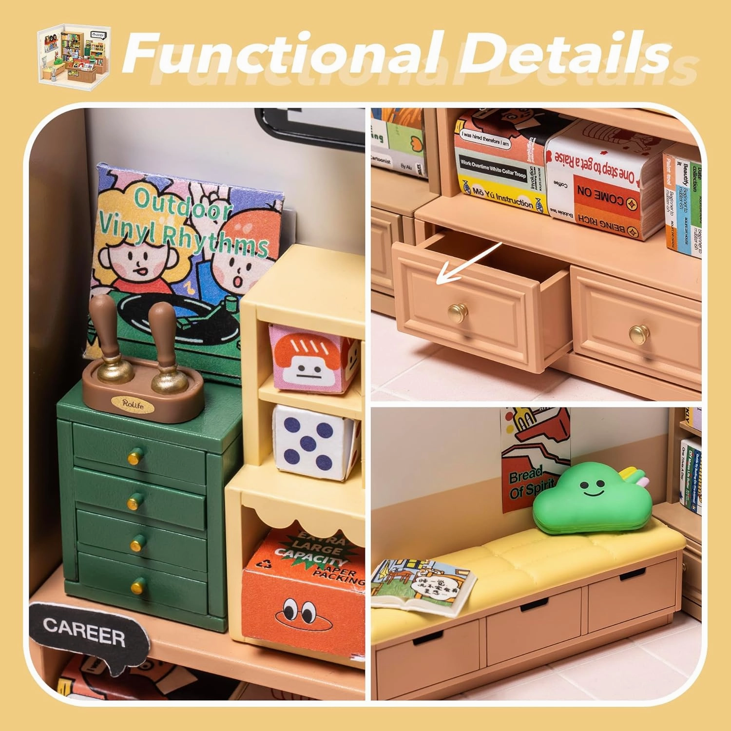 Rolife Plastic House Building Set Toy DIY Miniature Dollhouse Playset with LED for Mini Figures Construction Toys Diorama Kit Gifts for Teens Adults