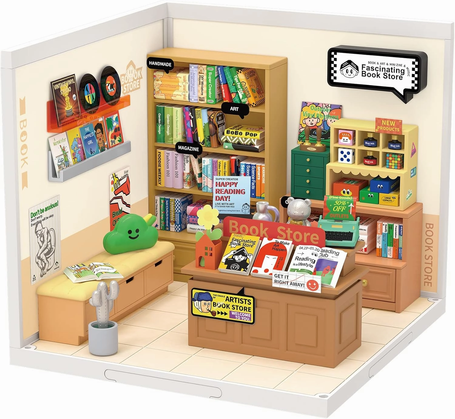 Rolife Plastic House Building Set Toy DIY Miniature Dollhouse Playset with LED for Mini Figures Construction Toys Diorama Kit Gifts for Teens Adults