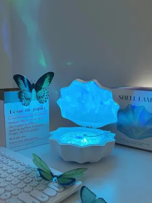 Romantic Shell-Shaped Ocean Wave Projector & Vinyl Bluetooth Speaker - Multi-Colorful LED Night Light, Mood Lamp, Lovely Gift for Girls & Kids, Ideal for Dreamy Bedrooms