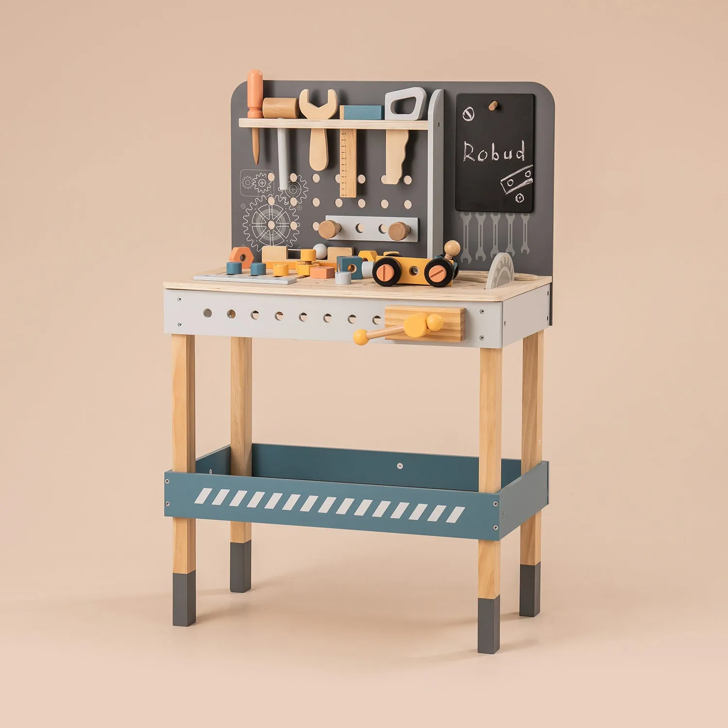 Rootz Wooden Tool Bench for Kids - Toddler Workbench - Children's Tool Set - Educational & Fun - Safe Materials - Complete Tool Set - 61 x 35,5 x 76 cm
