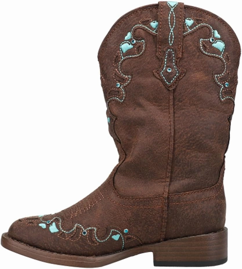 ROPER Kids Girls Heart Embroidery Square Toe Casual Boots Mid Calf - Brown