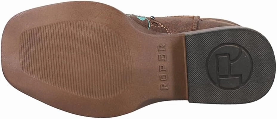 ROPER Kids Girls Heart Embroidery Square Toe Casual Boots Mid Calf - Brown