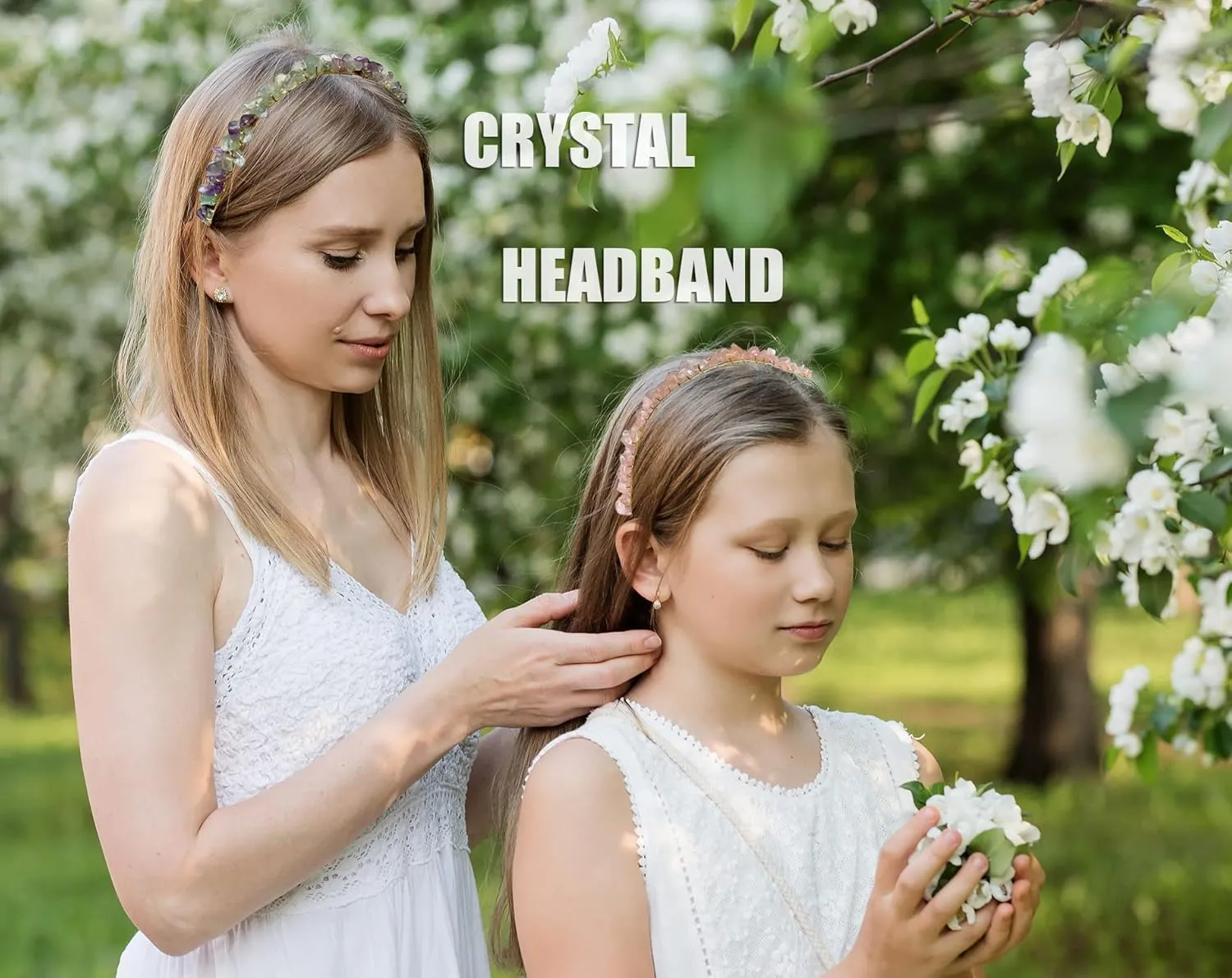 Rose Quartz and Amethyst Hair Accessories: Raw Crystal Tiara with Colorful Spiritual Beads for Girls (3pcs)