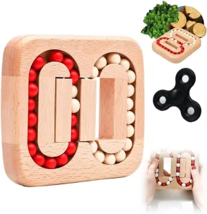 Rotating Magic Bean Fingertip Toy Wood Puzzles, Wooden Spinning Magic Cube to Relieve Stress Anxiety for Adults, Fidget Puzzles Interactive, Funny Bean Brain Teaser Sensory Puzzles(2PCS Wooden Beads)