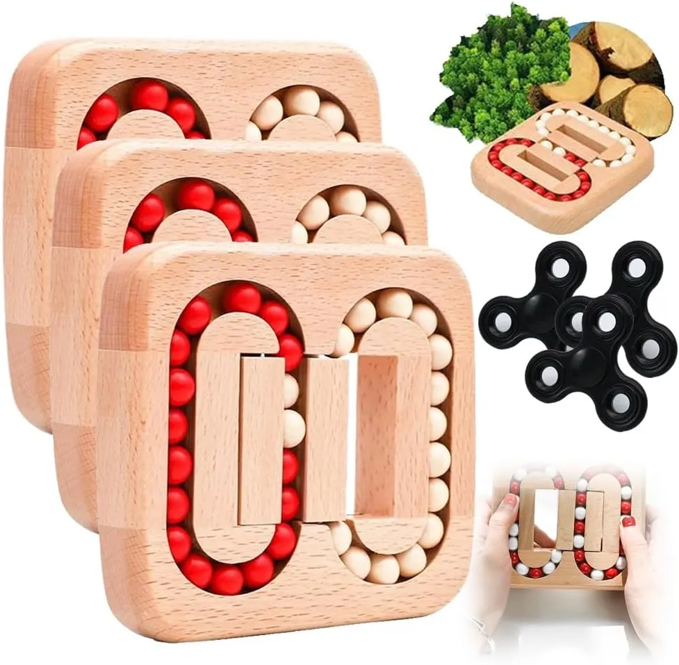 Rotating Magic Bean Fingertip Toy Wood Puzzles, Wooden Spinning Magic Cube to Relieve Stress Anxiety for Adults, Fidget Puzzles Interactive, Funny Bean Brain Teaser Sensory Puzzles(2PCS Wooden Beads)