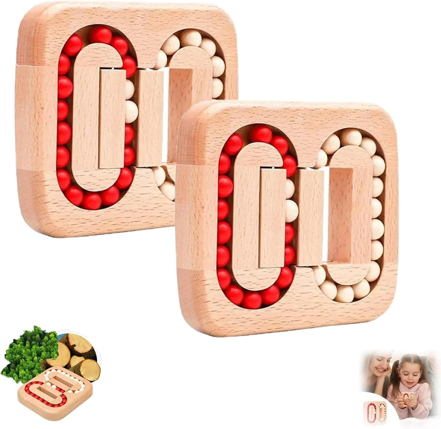 Rotating Magic Bean Fingertip Toy Wood Puzzles, Wooden Spinning Magic Cube Toys, Funny Bean Brain Teaser Sensory Puzzles, Interactive Rotating Puzzles Cube for Adults (2PCS,Wooden Beads)